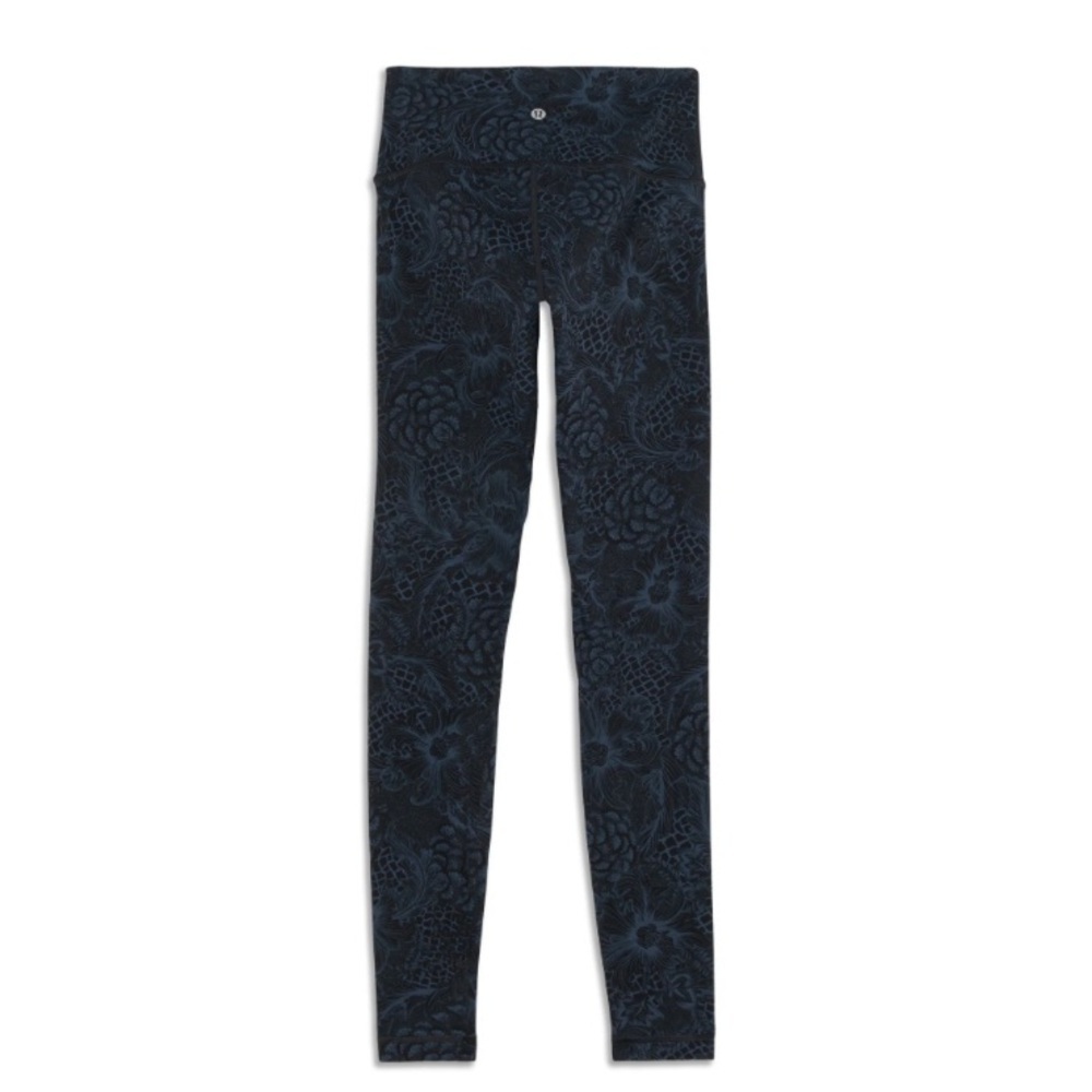 LuLulemon Wunder Under Navy Floral Mesh Trim Leggings Sz 4 - Picture 2 of 8